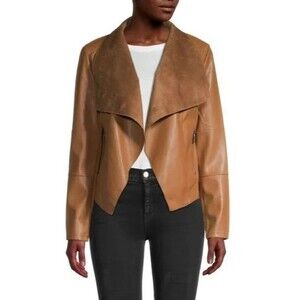 Bagatelle Collection Jacket Women Small Brown Faux Leather Waterfall Drape NWOT